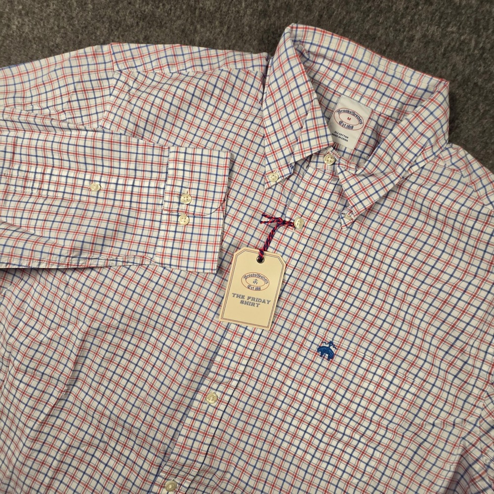 Brooks Brothers The Friday Shirt Mems Medium Tattersall Check Red Blue NEW